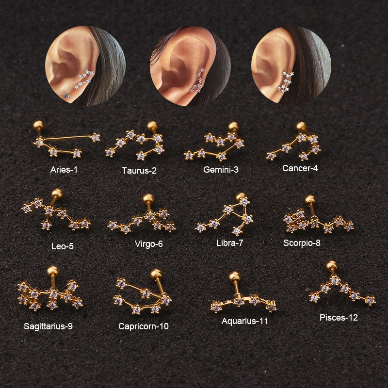 Ear Cartilage Rings & Studs Fashion Constellation 316 Stainless Steel  Copper Inlay Zircon display picture 1