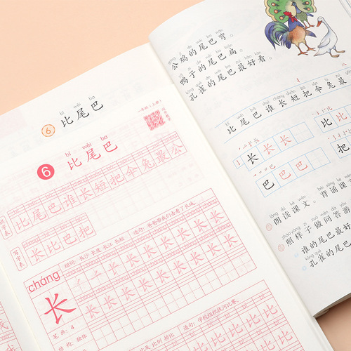 Shaoze Culture Chinese calligraphy synchronized calligraphy red book for grades 1-6, simultaneous glue-bound copybook copying and calligraphy practice book parts