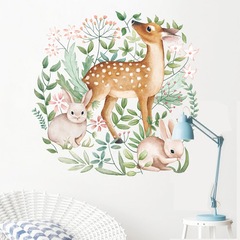 Wall Sticker: Majestic Deer, Playful Rabbits, and Blooming Floral Wreath—Cozy, Artistic, and Fresh Nordic Decor for Living Room, Bedroom, or Front Door