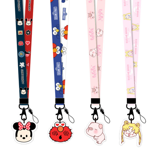 Mobile phone lanyard widened version for women fabric hanging neck rope mobile phone chain pendant pendant chain key cartoon pendant