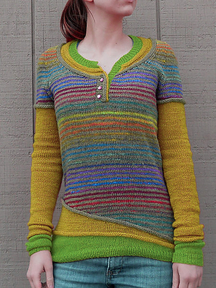 new multicolor stitching striped long-sleeved sweaters NSLK11355