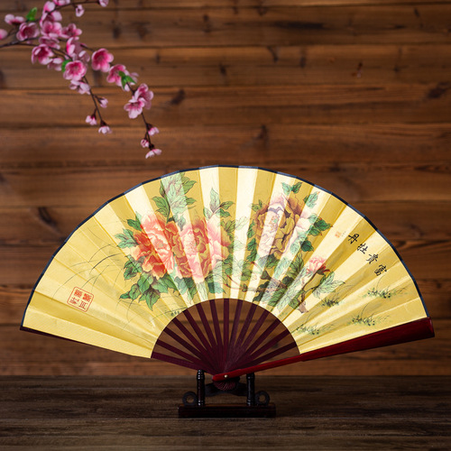 Folding Fan with Chinese Style High-Grade Silk Fabric, 8-inch Silk Fabric Fan for Men, Advertising Fan, Wholesale
