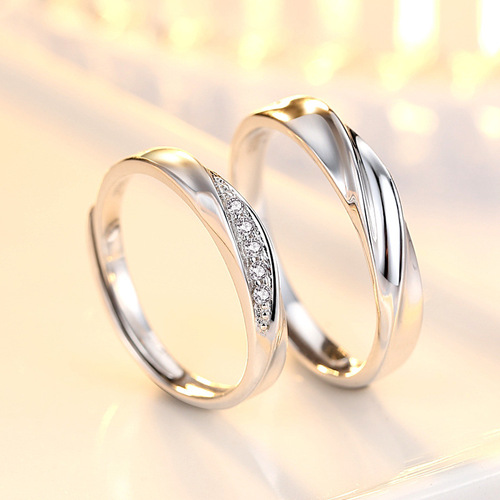 Jin Hongyu s925 sterling silver light wave couple ring Korean style simple men and women ring opening adjustable ring