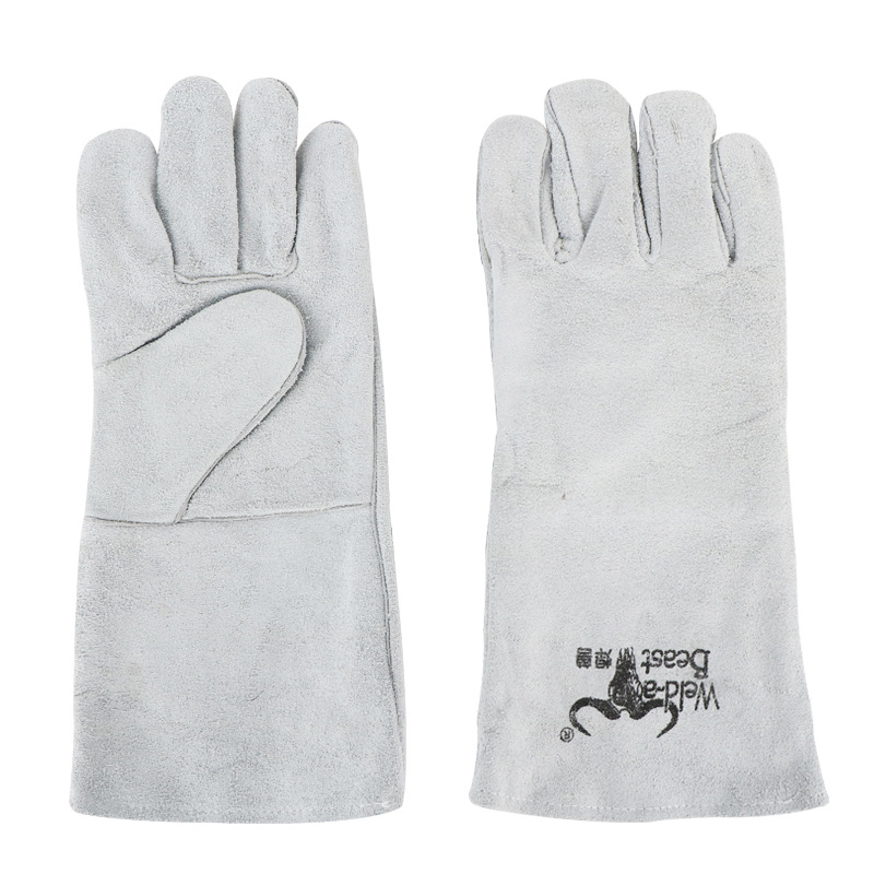 焊兽电焊手套加长电焊双层加厚手套牛皮焊接隔热焊工烧焊广州批发