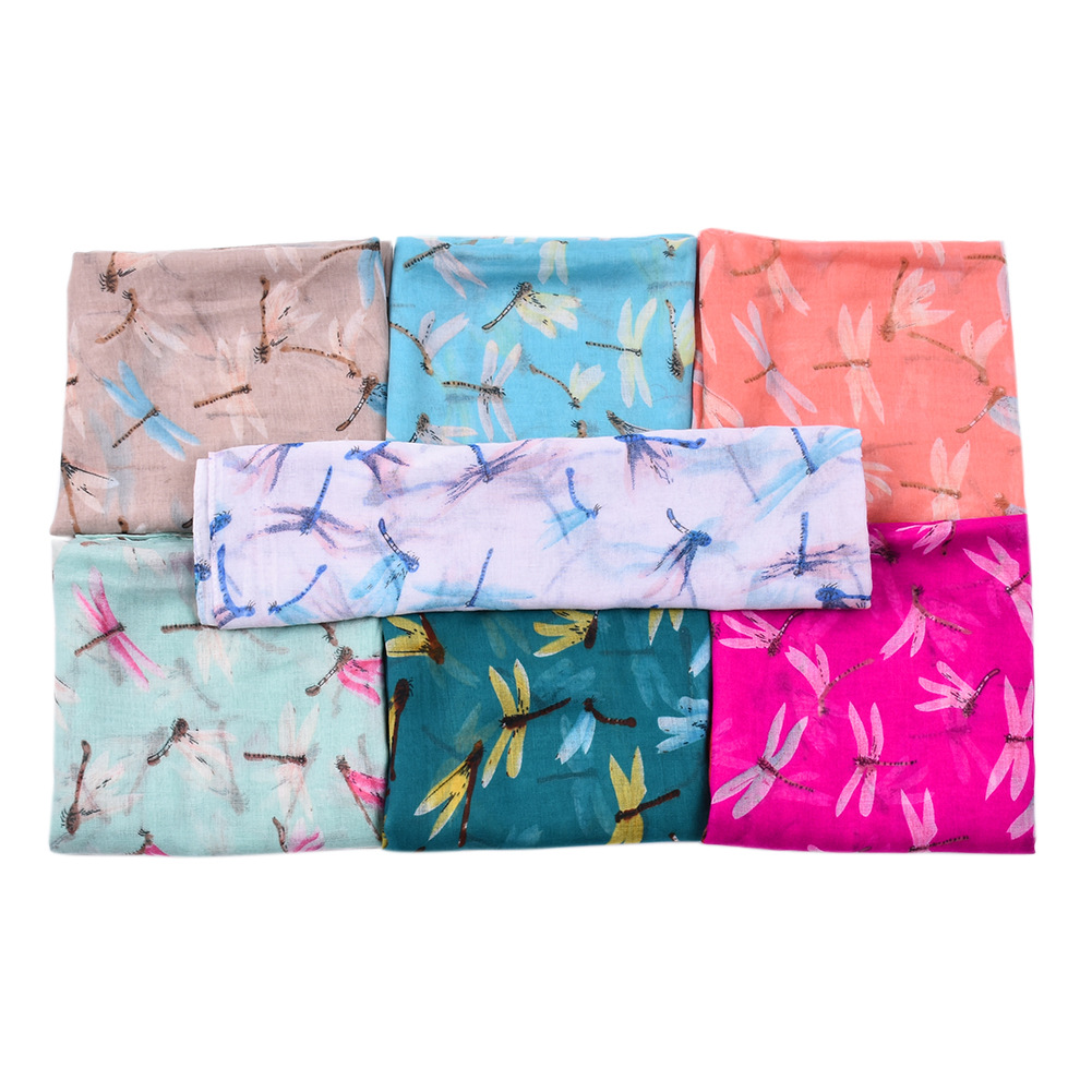 Foulard en gaze balinaise unisexe pour femme, écharpe de plage d'été, d'automne, mode, imprimé libellule, cape de protection solaire_voghion.com