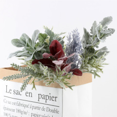 高檔仿真假植物葉子毛絨葉仿真銀翹葉檸檬葉鹿角葉松柏枝花藝配件