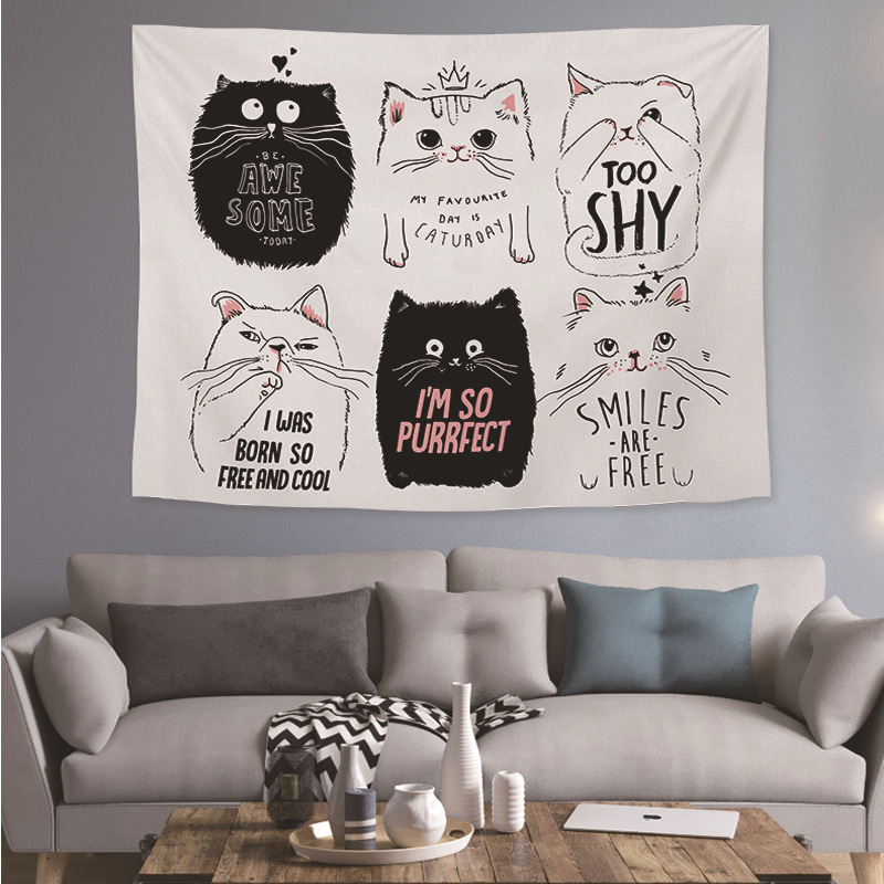 和祥瑞廠家直銷多尺寸冬季貓咪挂毯 ins北歐風裝飾挂布tapestry