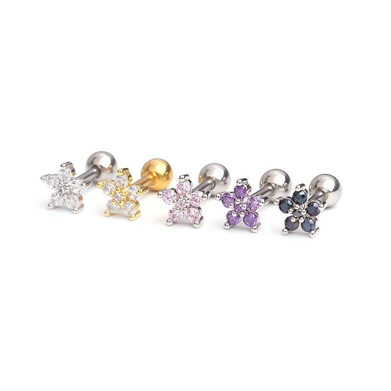 Puncture Earrings Korean Edition Small Flower Earbone Nails Stainless Steel Double sided Screw Earnails_voghion.com