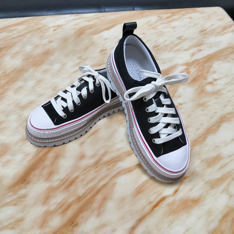 永灿春款欧洲站女鞋厚底时尚系带休闲运动鞋百搭松糕简约小白鞋潮|ru