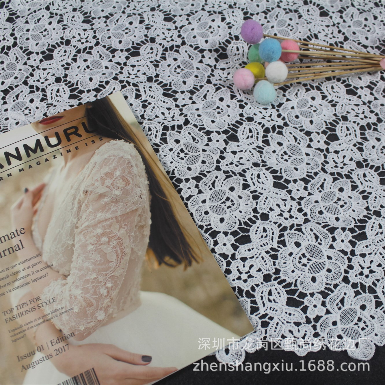 甄尚绣水溶蕾丝满幅辅料 镂空刺绣牛奶丝蕾丝面料 涤纶丝水溶辅料