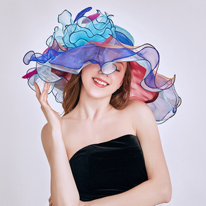 Party hats Fedoras hats for women Organza sun hat crystal flower time Hat Women mesh sun hat