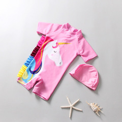 2019 new children's swimsuit girls pony unicorn swimsuit one-piece sun protection surfing suit with swimming cap baby