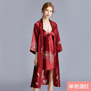 新款睡衣夏季女士大码短袖睡袍批发长款丝绸印花性感浴袍1367