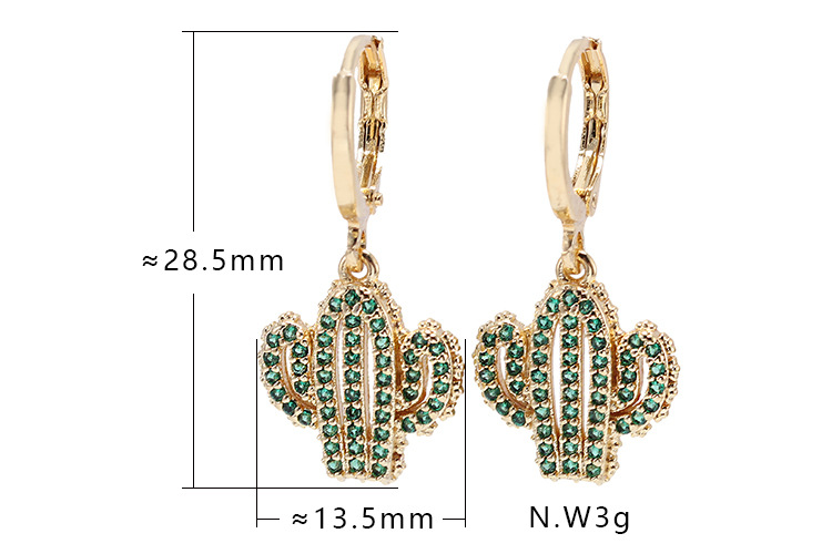 Boucles D&#39;oreilles Cactus Zircon Vert Cuivre De Mode En Gros display picture 1