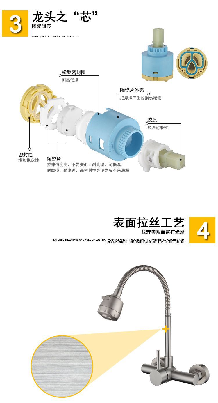 304 stainless steel wall-mounted cold and hot double-hole sink, universal pipe, shower head, rotating kitchen faucet undefined