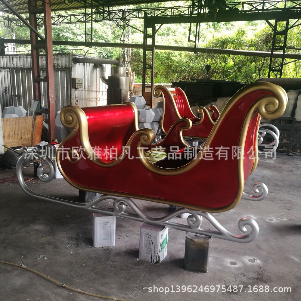 大型6米雕塑玻璃钢 雪橇仿真马车鹿车圣诞老人景观美陈造型玻璃钢