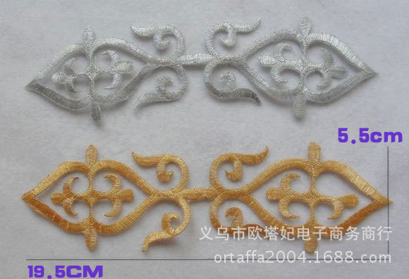 电脑绣花厂直销金银熨烫贴刺绣补丁贴 舞台演出服布贴花辅料加工
