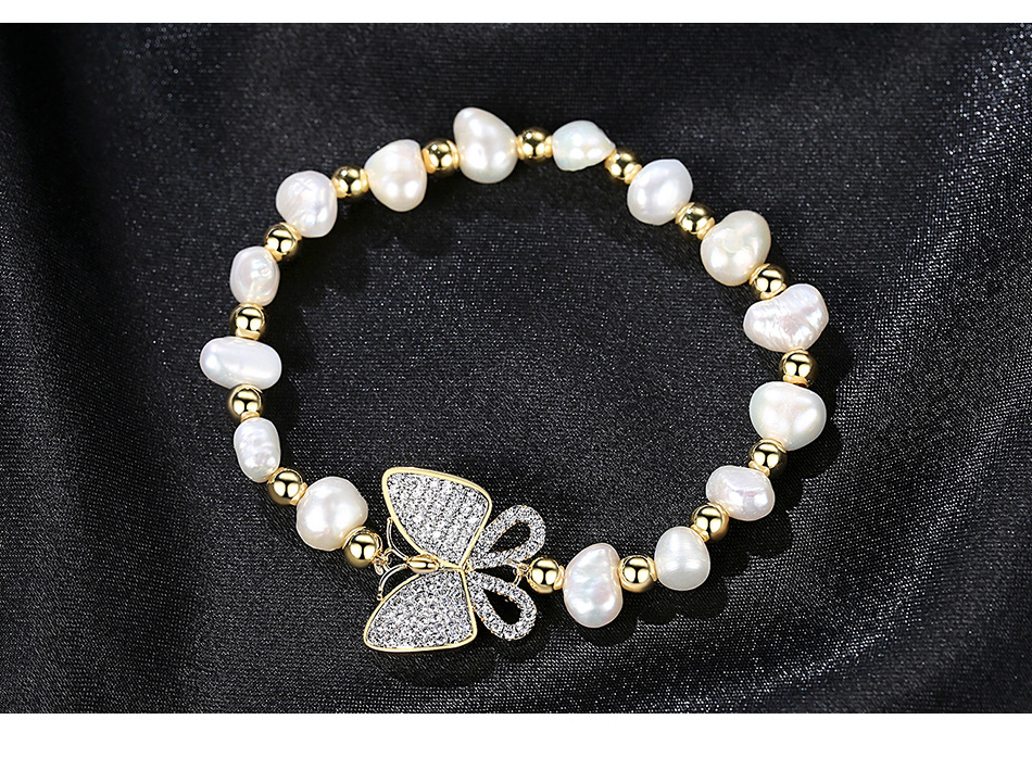 Fashion Ladies Pearl Bracelet New Copper Inlaid Zirconium Butterfly Bracelet display picture 5
