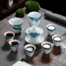 手绘陶瓷茶具套装青花瓷整套功夫茶具盖碗茶杯礼品logo
