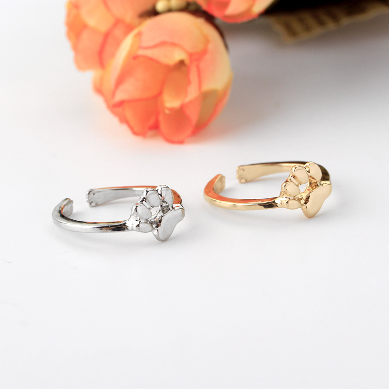 Fashion hollowed out dog paw opening ring animal kitten paw print tail ring wholesale