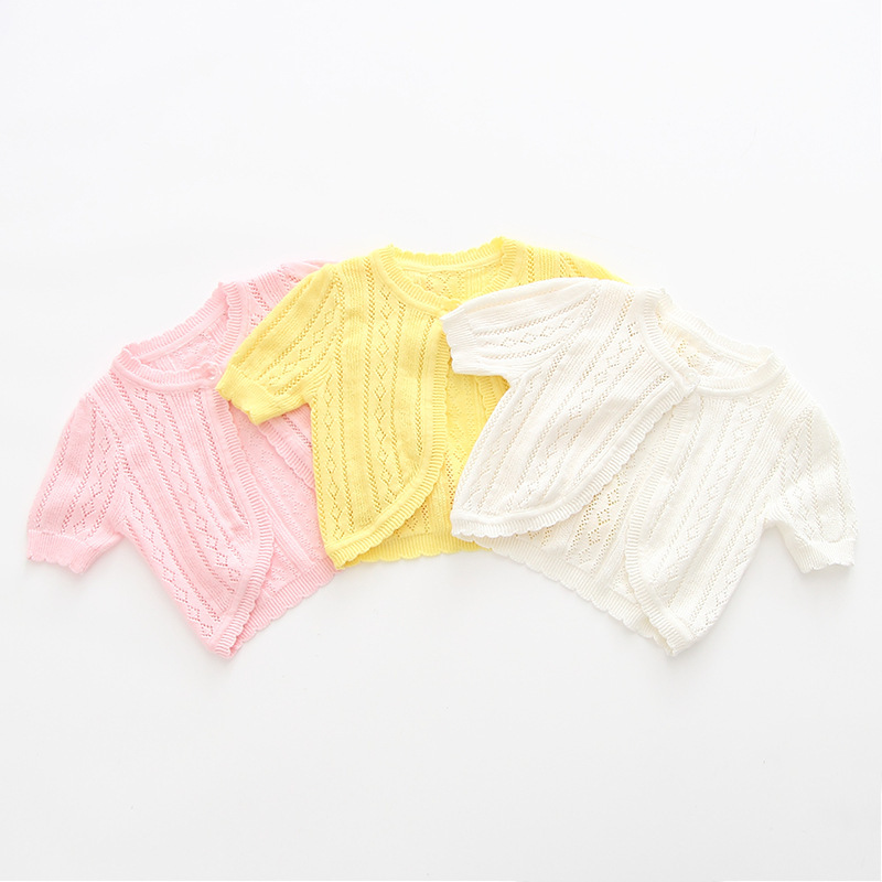 Children's Vest with One Button, Girls' Knitted Cardigan, Short-Sleeved Jacket, Small and Medium-Sized Children's Shawl, Air-Conditioning Shirt, Thin Summer Clothing