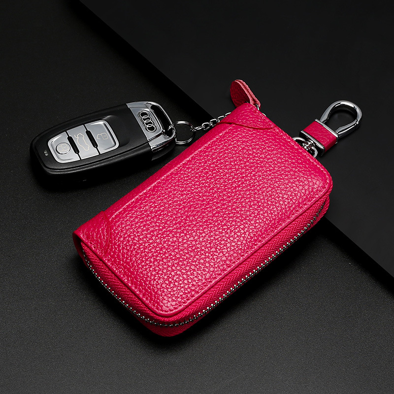 Caja de llave de cuero genuino Cremallera de los hombres al por mayor multifuncional caja de la llave del coche Personalización de llavero de cuero genuino de negocios de las mujeres