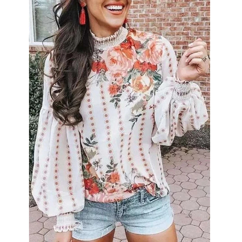 women s new print high collar long sleeve shirt  NSKX10171