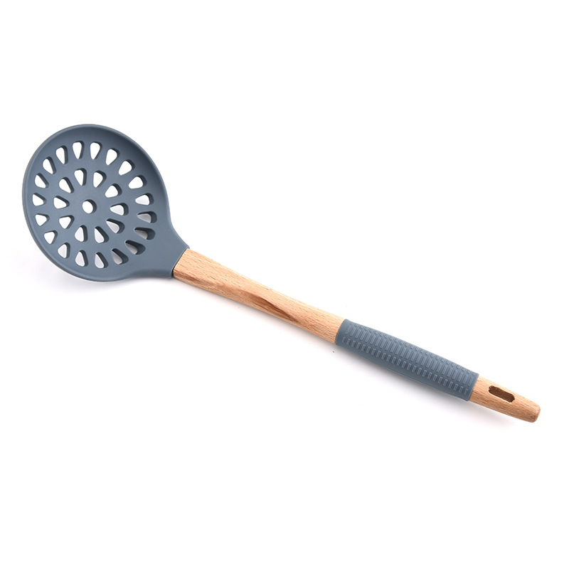 木柄硅胶厨具套装 厨房烹饪铲勺多用途厨房工具洋葱针 分肉器