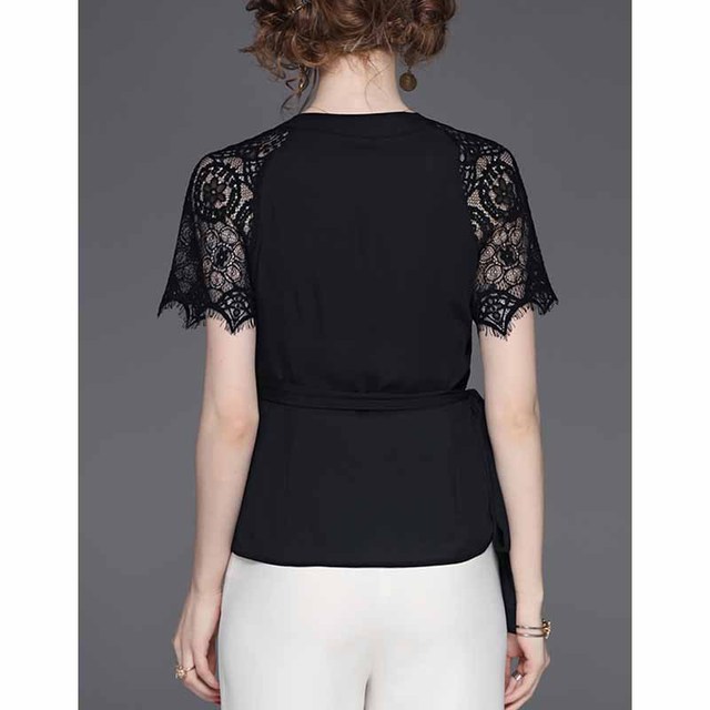 hollow LACE SHORT SLEEVE clavicle jacket deep V-neck sexy sweater