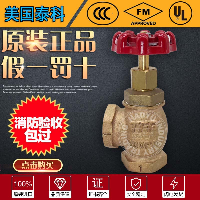 美国泰科TFP湿式报警阀角阀DN20全铜内螺纹消防排水阀3/4 200psi