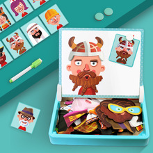 新款兒童益智五官磁性拼圖板多功能卡通冰箱貼早教學習盒木制玩具