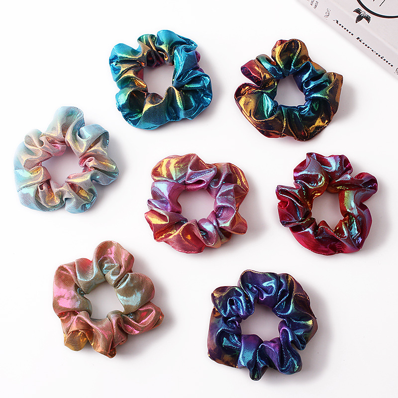 New Fashion Metal Bright Color Radium Bronzing Double Color Cheap Scrunchies Wholesale display picture 4