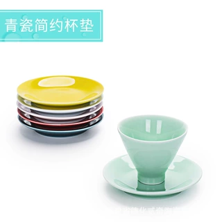 青瓷圆形杯托茶杯垫茶具配件茶托陶瓷茶道零配厂家批发