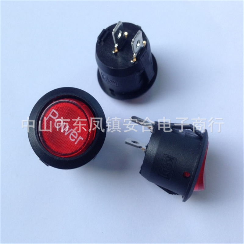 供应KCD1圆形船形开关 英文印字透明红盖2脚2档直径23电源开关