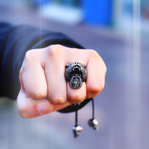 beier new stainless steel ring Viking bear personality ring men's retro foreign trade jewelry wholesale