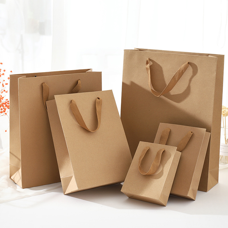 Bolsa De Papel Kraft Grande Vertical Bolsa De Asas Embalaje Para Llevar Tienda De Ropa De Regalo Tienda De Té Con Leche Bolsa De Papel display picture 3