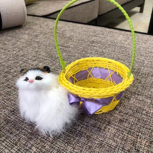 Simulation cat animal makes sounds, basket-style kitten toy, zodiac animal ornament model, animal small kitten ornament plush