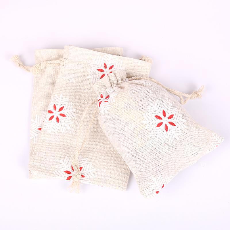 棉布袋 圣诞束口棉麻抽绳包装袋 雪花饰品圣诞节礼品袋可定制LOGO