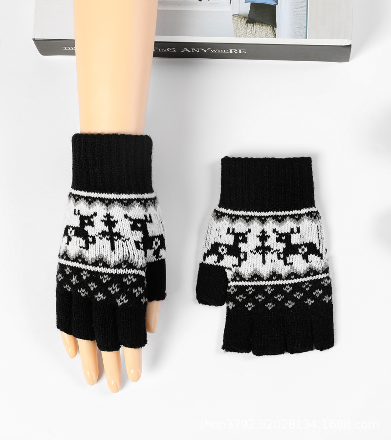 Otoño e invierno medio dedo guantes hombres y mujeres engrosado dedo abierto cálido estudiante escritura estilo coreano ciervo pareja guantes trabajo adulto