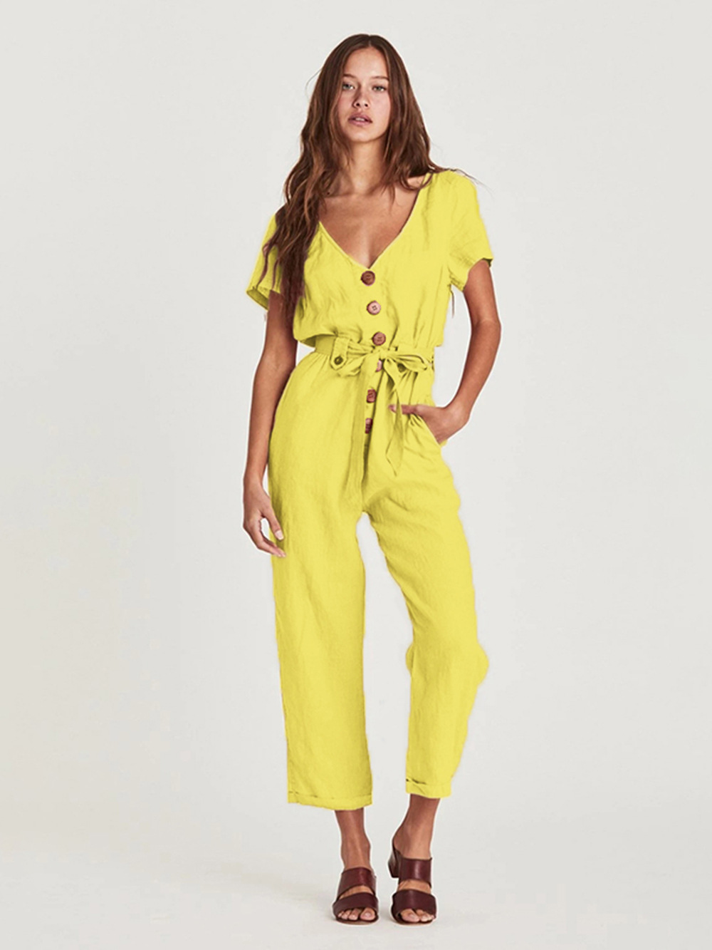 fashion women s spring and summer new hot-selling single-breasted all-match nine-point jumpsuit wholesale NSDF412