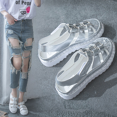 Sandal girl 2019 Spring and summer new pattern Korean Edition All-match fashion Hollow College wind Sandals Flat bottom leisure time Single shoes