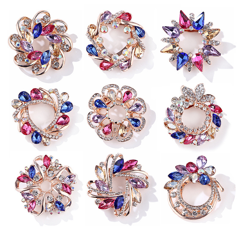 Korean fashion bunte kristall glas blume rose gold brosche schal schnalle dual zweck alle spiel kleidung zubehör_voghion.com