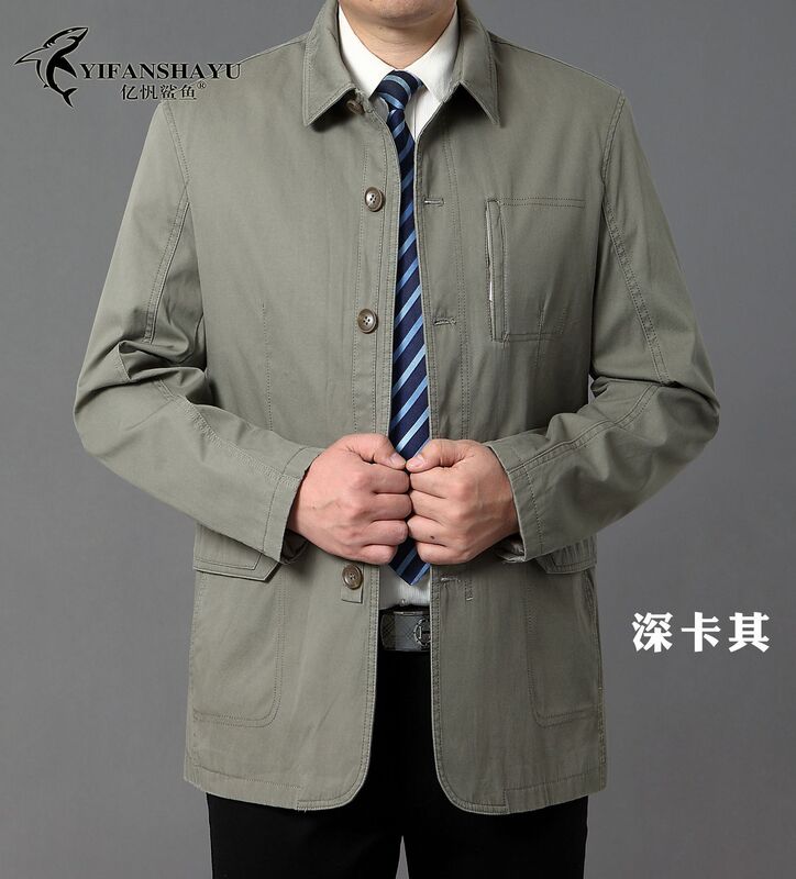 Spring and Autumn new men's jacket cotton straight solid color middle-aged lapel coat button men's clothing factory wholesale Spring and Autumn new men's jacket cotton straight solid color middle-aged lapel coat button men's clothing factory wholesale