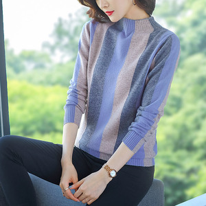 Color blocking western style line half high collar long sleeve thin sweater