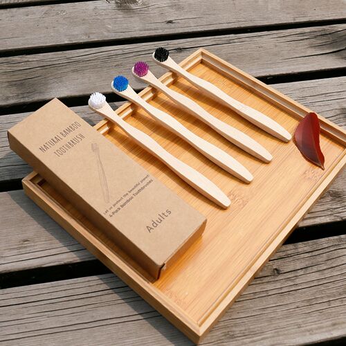 Bamboo tongue scraper 4 pack tongue brush cleaner adult oral cleaning hard-bristled toothbrush can be packaged independently