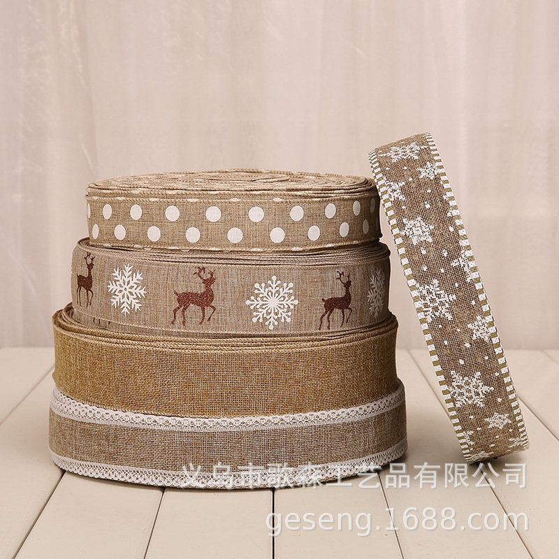 圣诞麻布织带印花波点织绳圣诞树装饰品日系风织带圣诞节装饰挂件