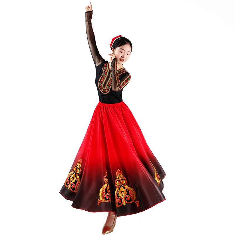 Xinjiang falda de práctica de danza falda de práctica de swing grande Yi Uygur Xizango étnico rendimiento traje adulto falda femenina
