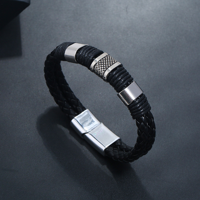 PU woven bracelet magnetic menu0027s simple leather bracelet