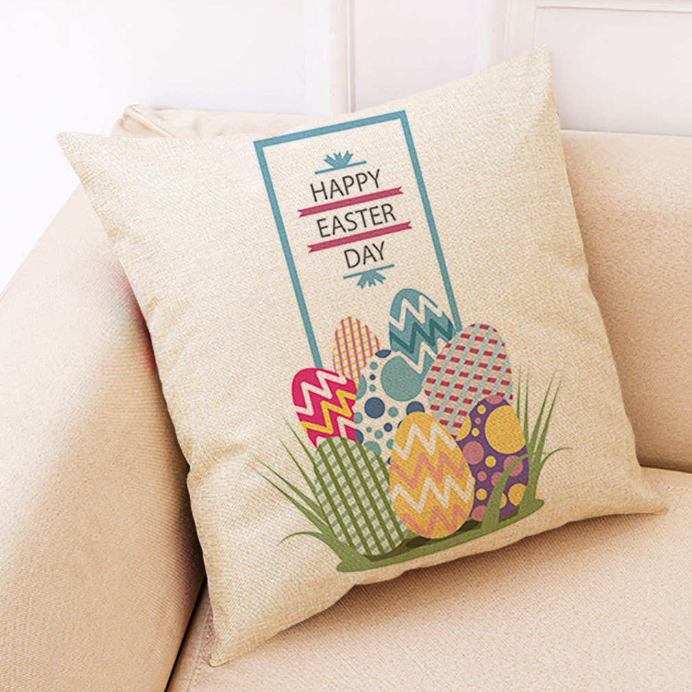 wish 亚马逊复活节系列棉麻抱枕套 汽车抱枕家居沙发靠垫定制