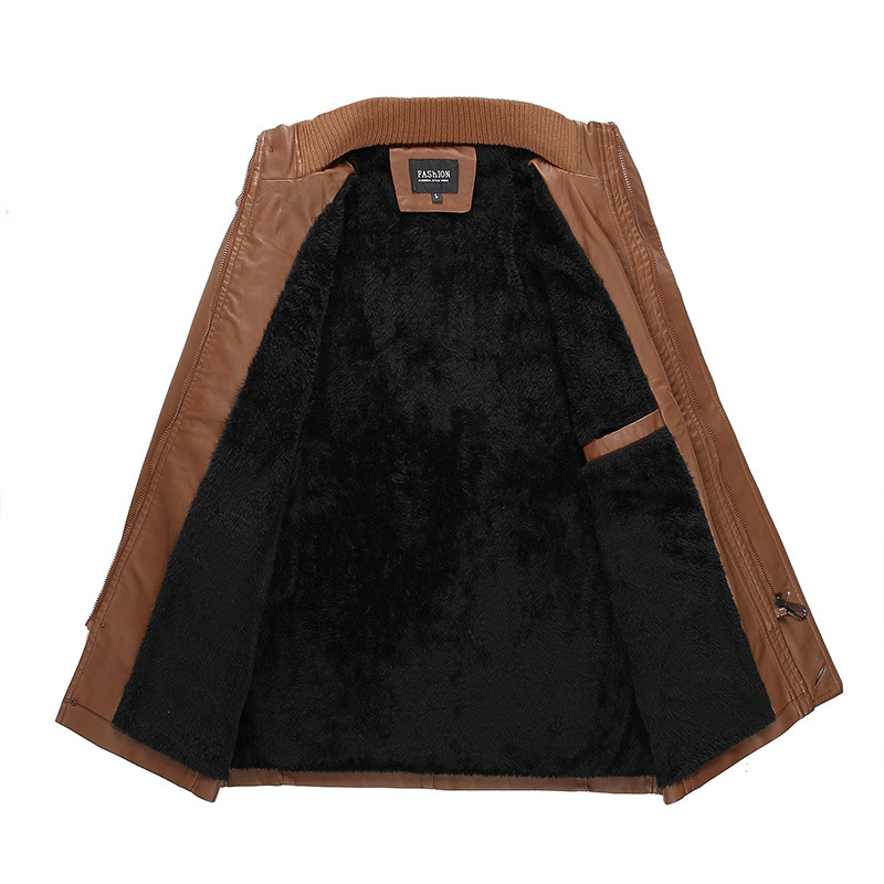 跨境专供速卖通秋冬皮风衣时尚男士中长款皮衣立领大衣外套皮夹克